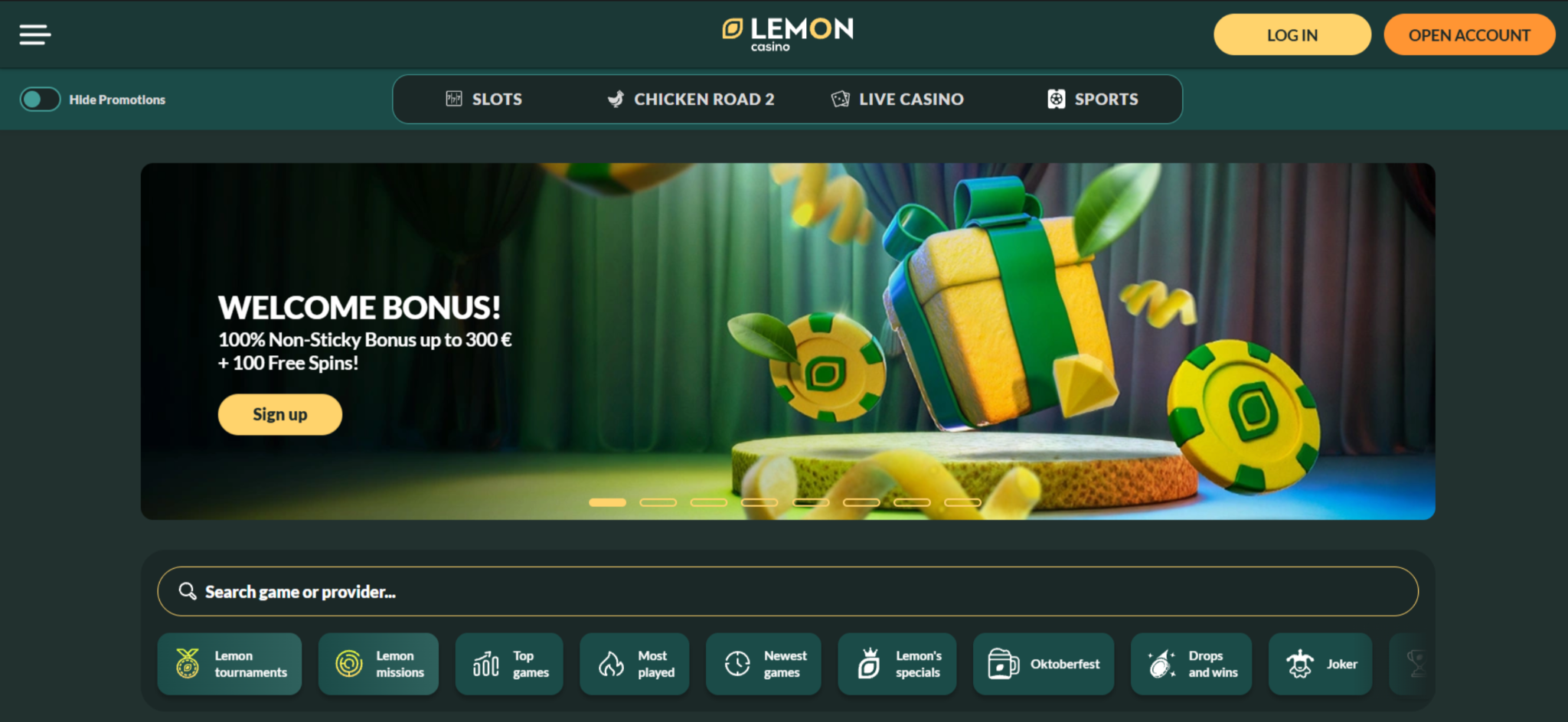 Snimka zaslona — Lemon Casino